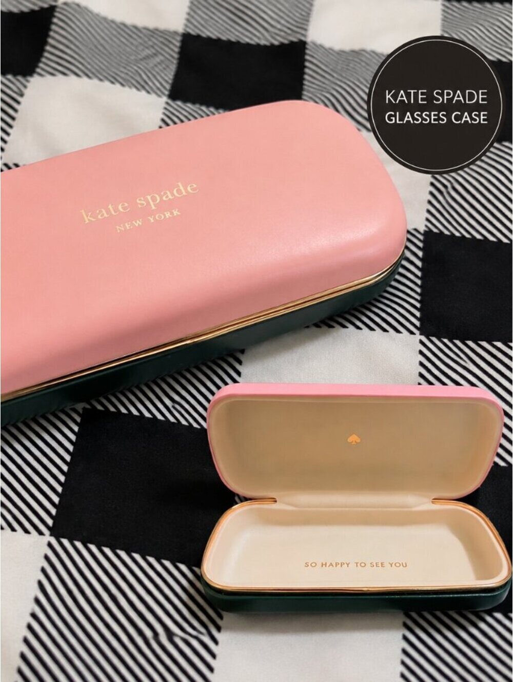 Kate Spade | New York Hard Shell Glasses Case Pink and Green Gold Hardware 6"